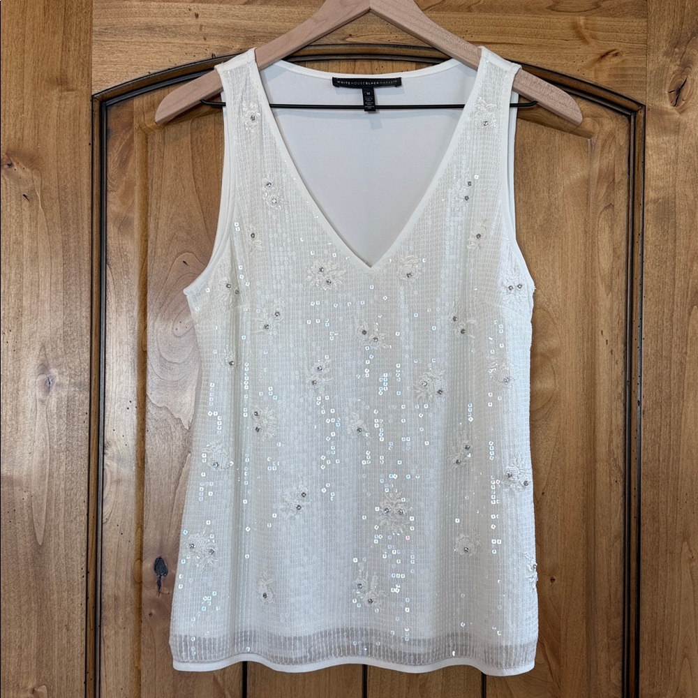 White House Black Market White Sequin Tank Top - Picture 5 of 6